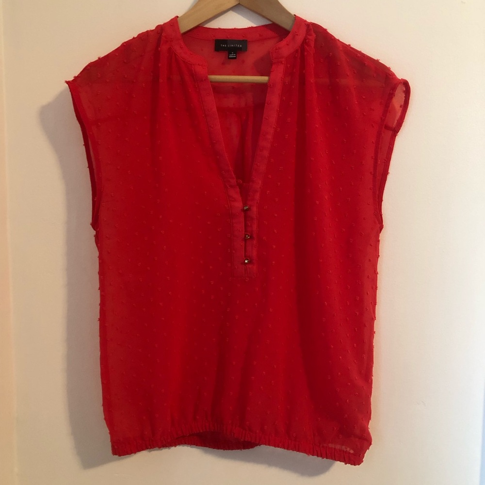 Semi-sheer coral top w polka dot | The Limited